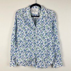 Frank and Eileen Barry Signature Crinkle Button Up Shirt Green Blue Floral Large